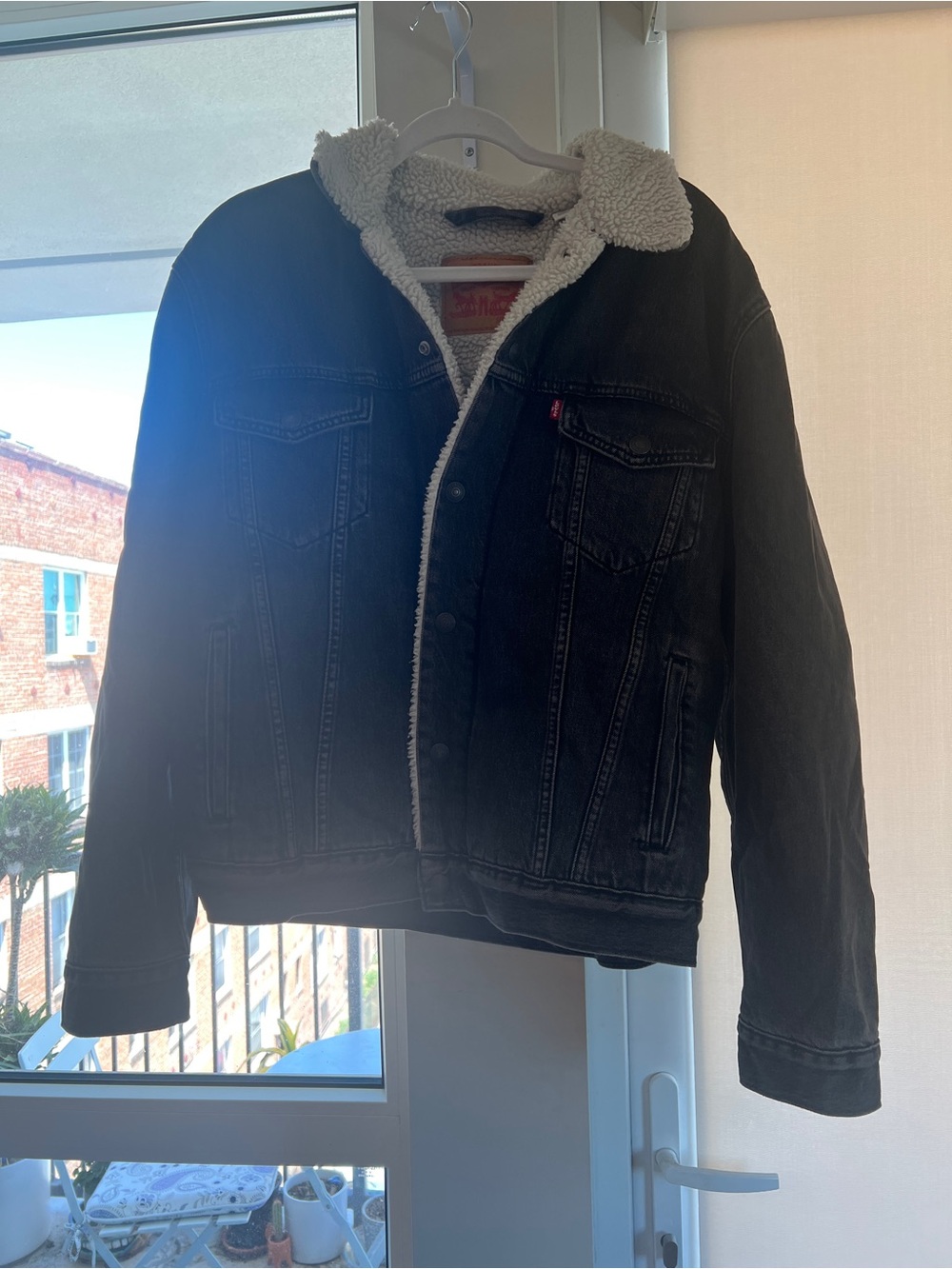 Levi's Black Denim Jacket with Cream Sherpa Lining